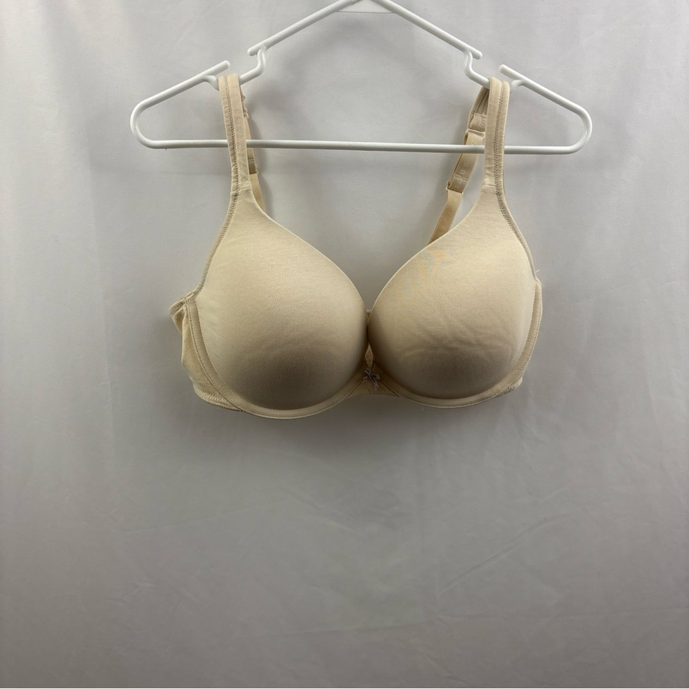 Cacique Boost Plunge Underwire Bra Size 38DDD Light Beige Ivory Bow Padded